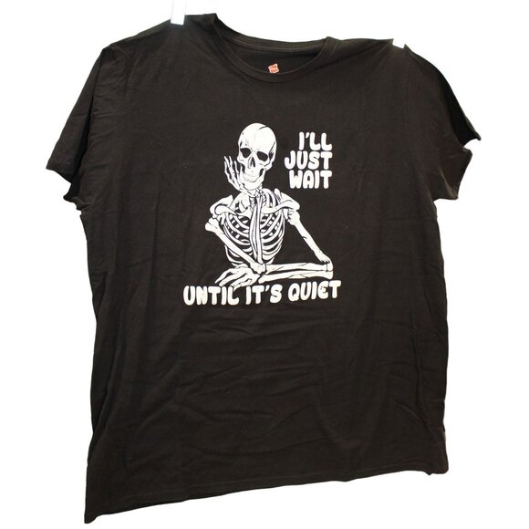 Hanes Nano-T Skeleton Graphic Tee 2XL Black Cotton Ill Just Wait Until Its Quiet - Picture 1 of 7